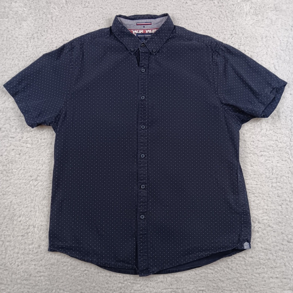 Denim & Flower Button Down Ricky Singh Mens L Navy Micro Dot Slim Fit RN86220